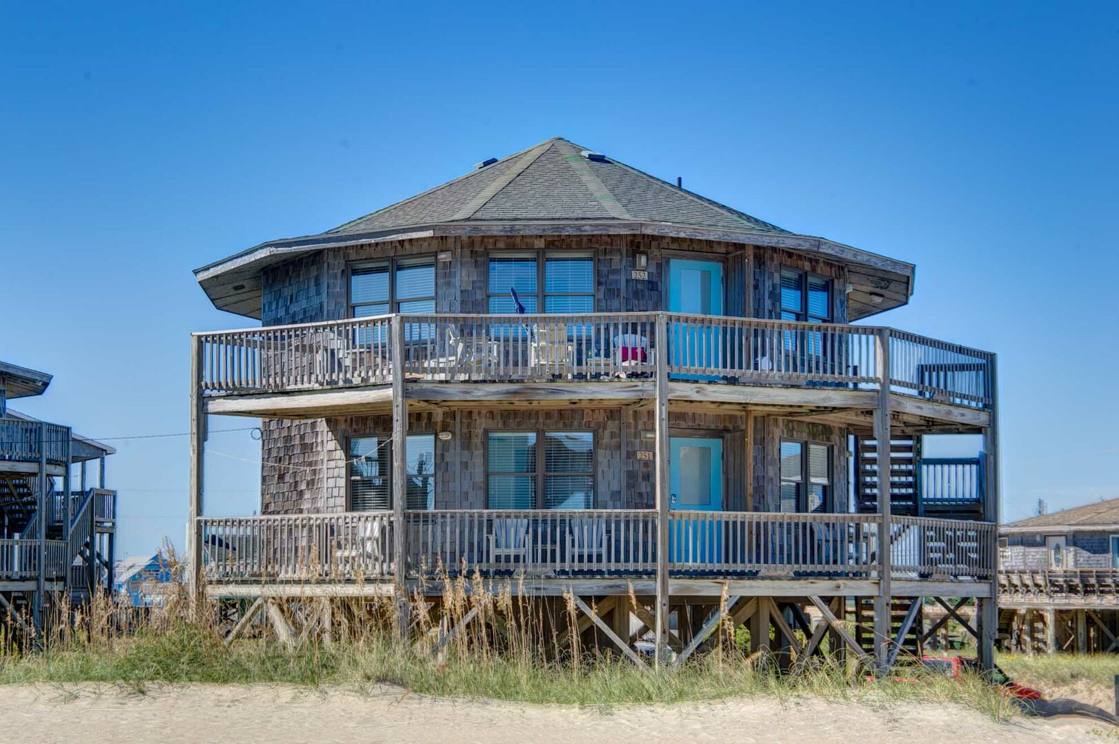 The unique round facade of one of our Hatteras Island vacation home rentals