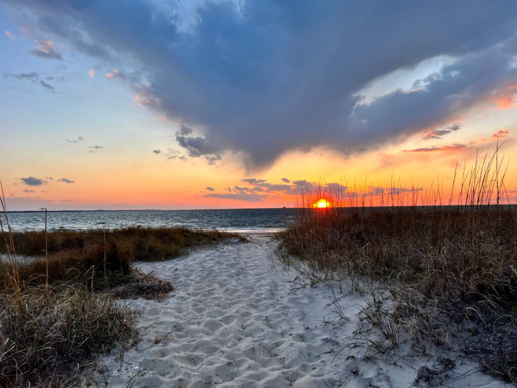 a Buxton, NC beach at sunset